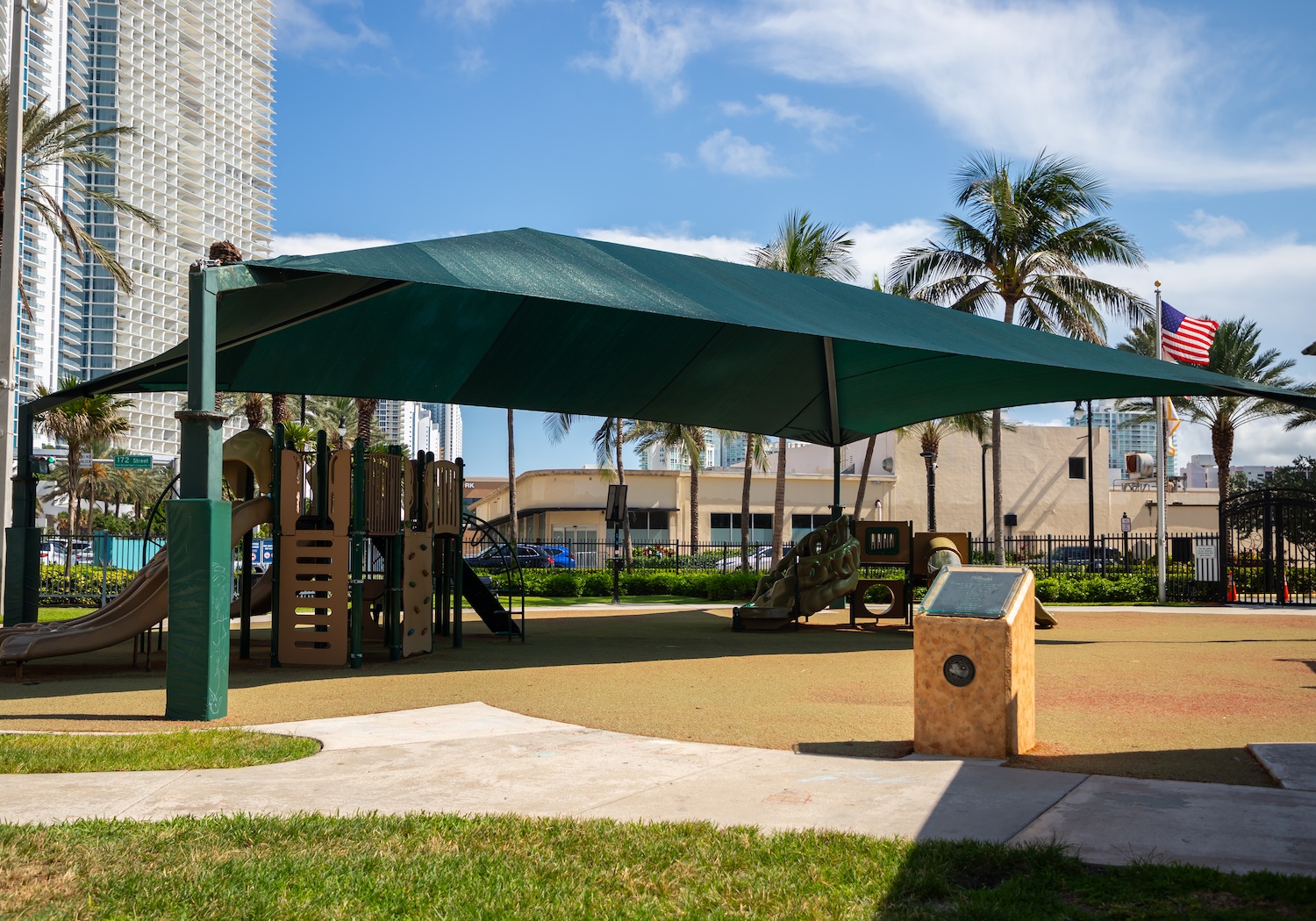 Town Center Park shade structure over playground