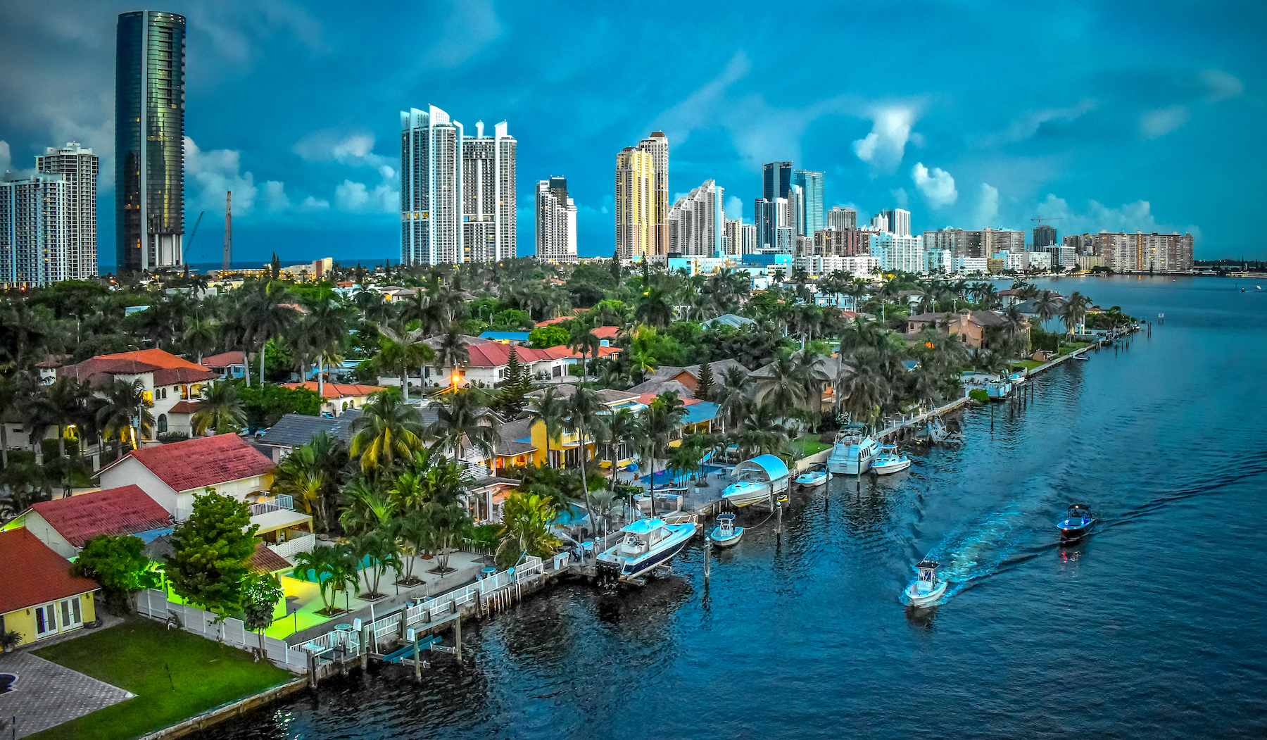 Boat in the Intracoastal Waterway in Sunny Isles Beach