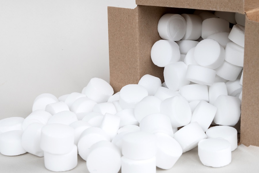 Lying part of a box with scattered pressed polystyrene